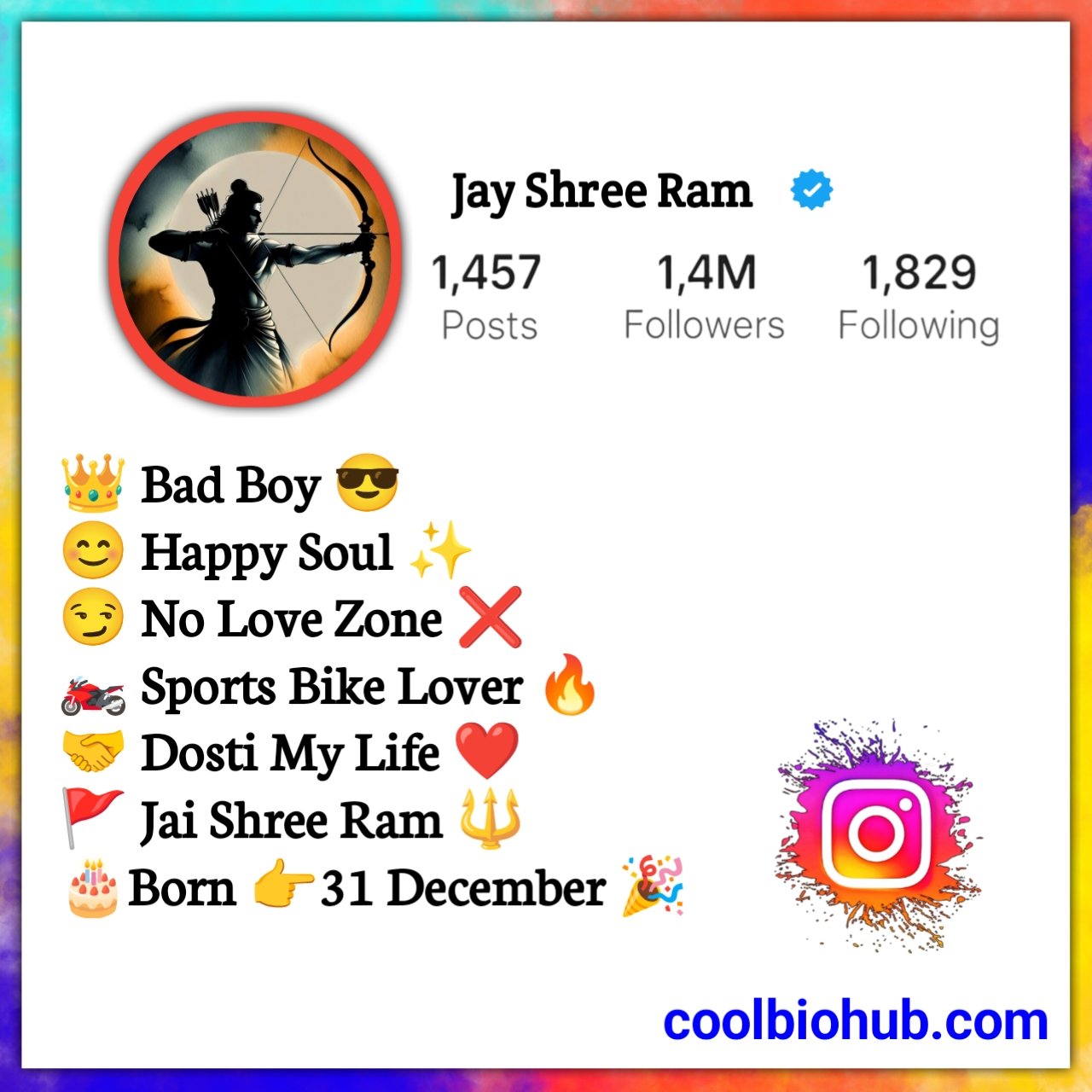 Jai Shree Ram Bio For Instagram For Boy