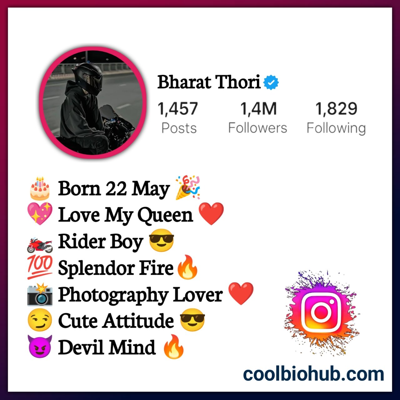 Bike Lover Splendor Bio For Instagram